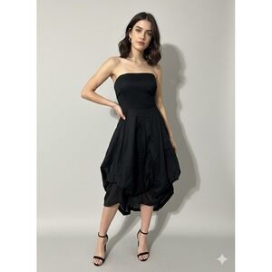 Jane Norman Black Strapless Bubble Hem‎ Dress Size 14 100% Cotton READ